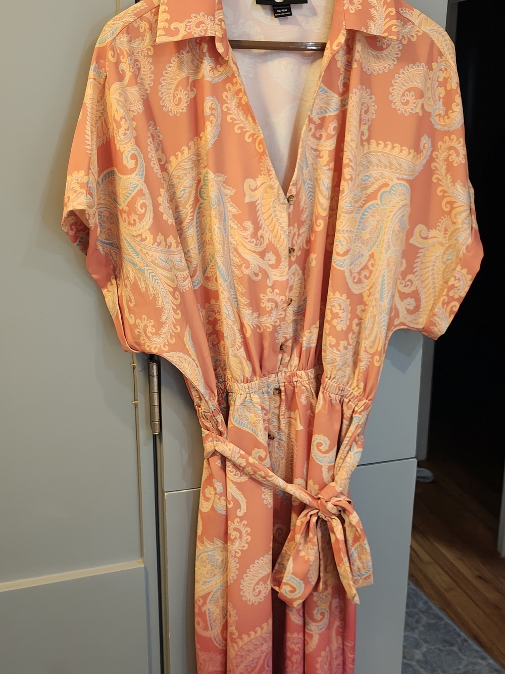 Ashley Stewart Coral and Turquoise Paisley Button Shirt - Picture 3 of 9